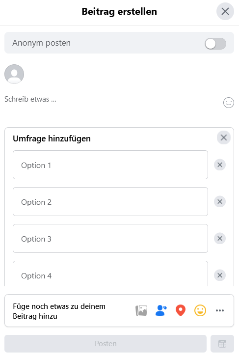 Facebook Umfragen Optionen hinzufügen
