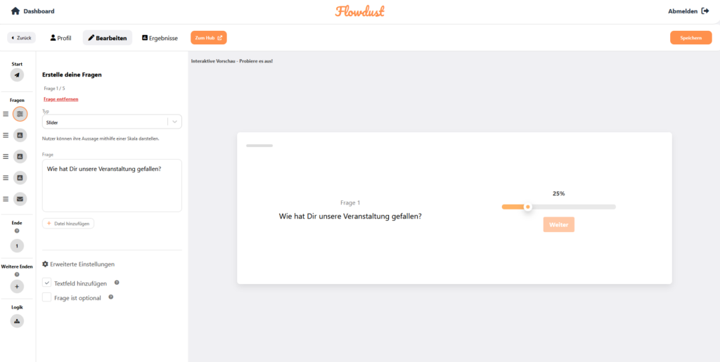 Flowdust Hub Umfrage erstellen